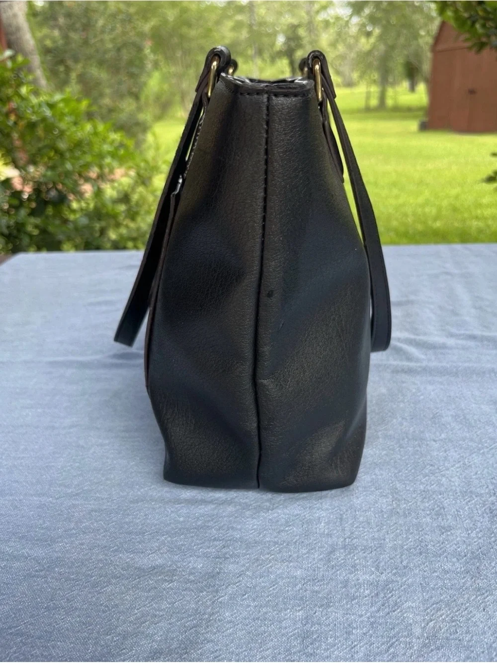 Liz Claiborne “Jessica” Black Leather Shoulder Tote with Gold Hardware